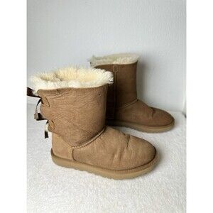 Ugg Australia Women Cozy Chestnut  Shearling Sheepskin Bailey Bow II USA 6